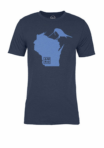 Wisconsin State Bird Tee/Light Blue on Navy - Women's