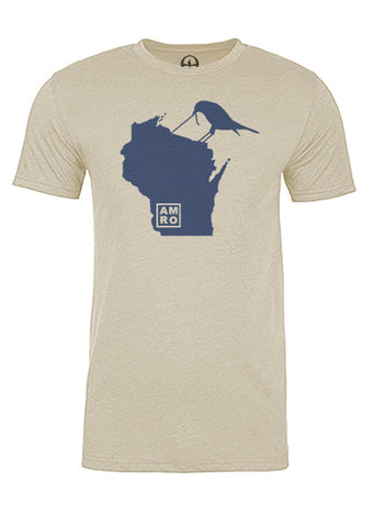 Wisconsin State Bird Tee/Navy on Antique White - Men's