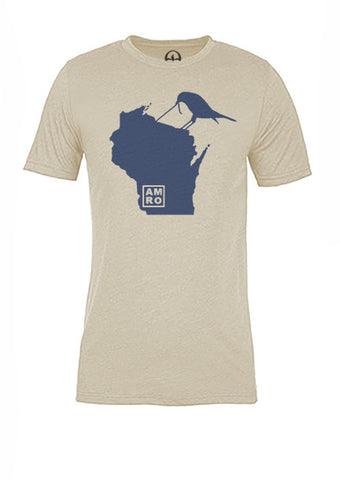 Wisconsin State Bird Tee/Navy on Antique White - Women's