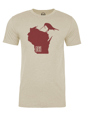 Wisconsin State Bird Tee/Red on Antique White - Men's