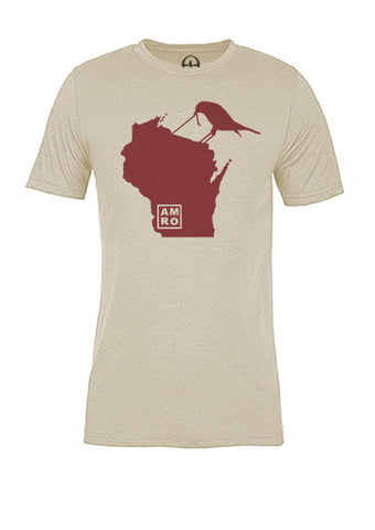 Wisconsin State Bird Tee/Red on Antique White - Women's