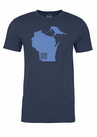 Wisconsin State Bird Tee/Light Blue on Navy - Men's